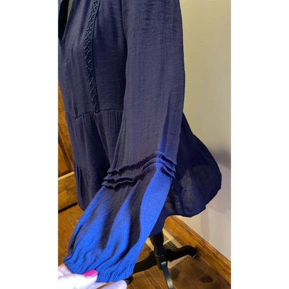 Zac & Rachel Blouse Size ? Large Navy Boho Lace Trim Peasant Top Hippie 70’s - Picture 5 of 11